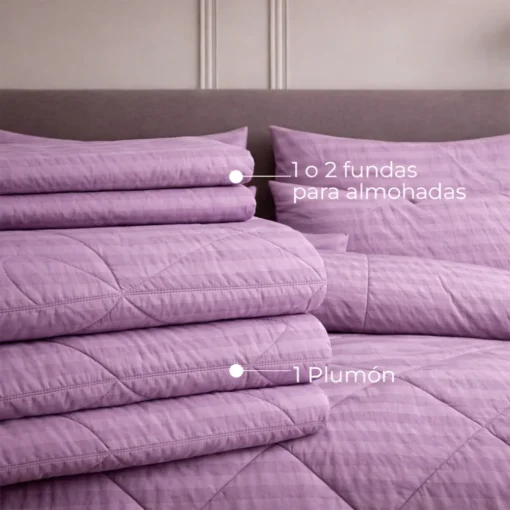 Plum n Lila Embozado Premium + Set Fundas Casa LiLe