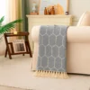 Pie de Cama Decorativo Rombo Azul Gris ceo con Flecos Casa LiLe