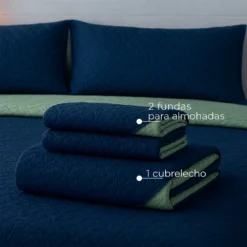 Cubrelecho Infantil Doble Faz Azul Oscuro y Verde Oliva Casa LiLe