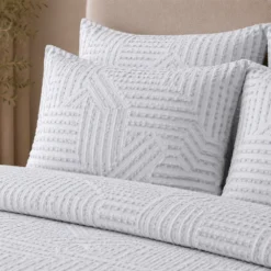Duvet + Fundas Jacquard 300 Hilos Polialgod n Plata Dise o Geom trico Casa LiLe