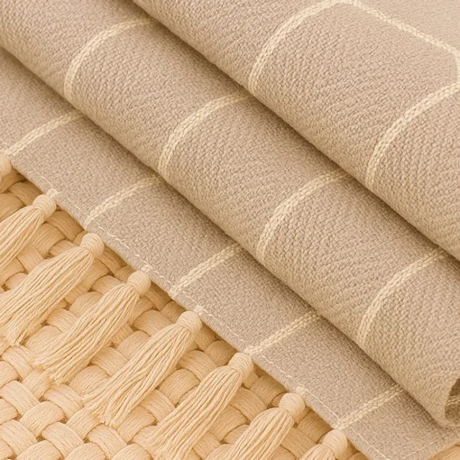 Pie de Cama Decorativo Rombo Beige con Flecos Casa LiLe
