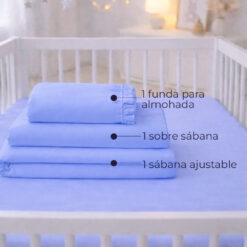 Alternative view of Juego de sábanas azul  con boleros para cuna