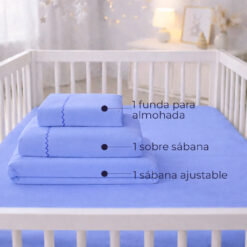 Alternative view of Juego de sábanas azul con bordado para cunas