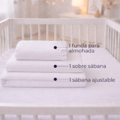 Alternative view of Juego de sábanas blanco con boleros para cuna