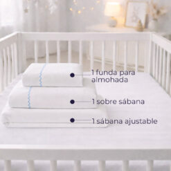 Alternative view of Juego de sábanas blanco con bordado azul para cuna