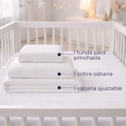 Alternative view of Juego de sábanas blanco con bordado blanco para cuna