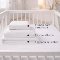 Juego de s banas blanco con bordado blanco para cuna Casa LiLe