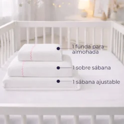 Juego de s banas blanco con bordado rosado para cuna Tipo B (Con Imperfecciones) Casa LiLe