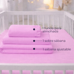 Alternative view of Juego de sábanas rosado con boleros para cuna