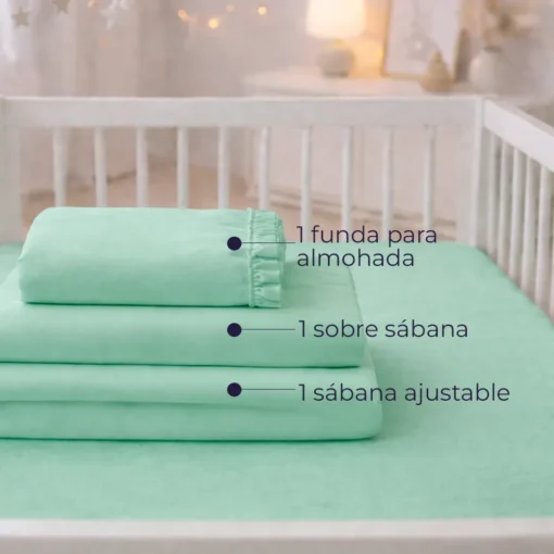 Juego de s banas verde con boleros para cuna Casa LiLe