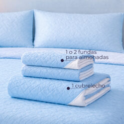 Alternative view of Cubrelecho Infantil Doble Faz Azul Celeste y Blanco