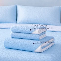 Cubrelecho Infantil Doble Faz Azul Celeste y Blanco Casa LiLe