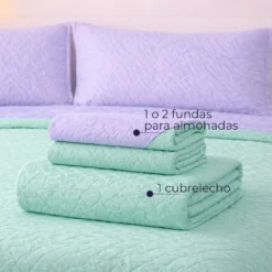Cubrelecho Infantil Doble Faz Lila y Verde Menta Casa LiLe