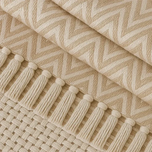 Pie de Cama Decorativo Zig Zag Beige con Flecos Casa LiLe
