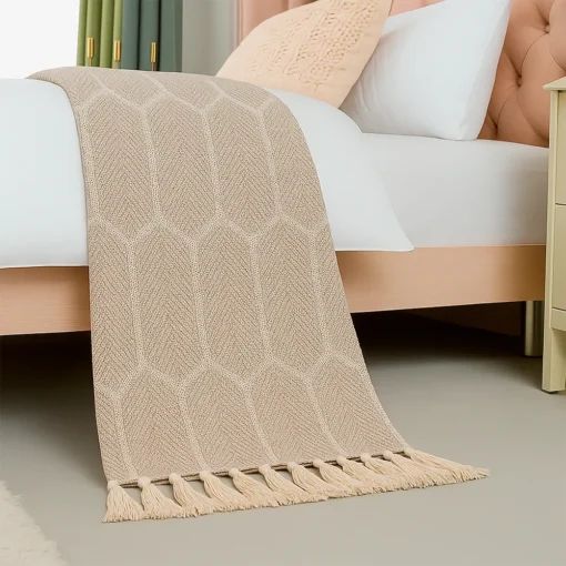 Pie de Cama Decorativo Rombo Beige con Flecos Casa LiLe