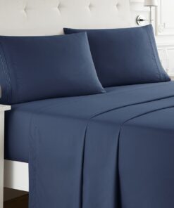 Juego de Sábanas Hoteleras de Algodón Azul Oscuro 400 hilos