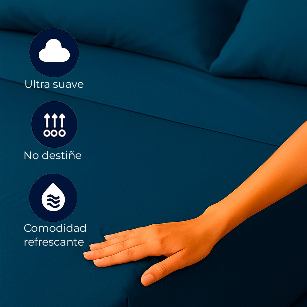Juego de Sábanas 300 Hilos Azul Petróleo - Imagen 6