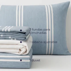 Juego de Duvet Cati nico Azul Triple L nea Casa LiLe