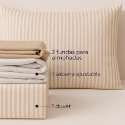 Alternative view of Juego de Duvet Catiónico Café Raya Delgada