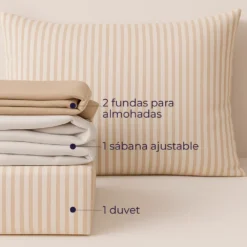 Juego de Duvet Cati nico Caf Raya Delgada Casa LiLe