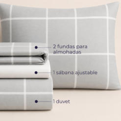 Alternative view of Juego de Duvet Catiónico Gris Cuadros Tipo B (Con Imperfecciones)