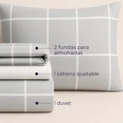 Juego de Duvet Cati nico Gris Cuadros Tipo B (Con Imperfecciones) Casa LiLe
