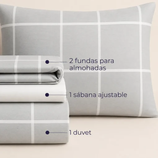 Juego de Duvet Cati nico Gris Cuadros Tipo B (Con Imperfecciones) Casa LiLe