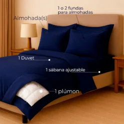 Combo LIL Azul Oscuro - Plum n + Juego de Duvet + Almohada + Cobija Bunny Casa LiLe