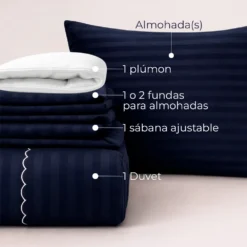 Combo LIL Azul Oscuro Premium - Plum n + Juego de Duvet + Almohada + Cobija Bunny Casa LiLe
