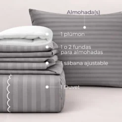 Combo LIL Gris Claro Premium - Plum n + Juego de Duvet + Almohada + Cobija Bunny Casa LiLe