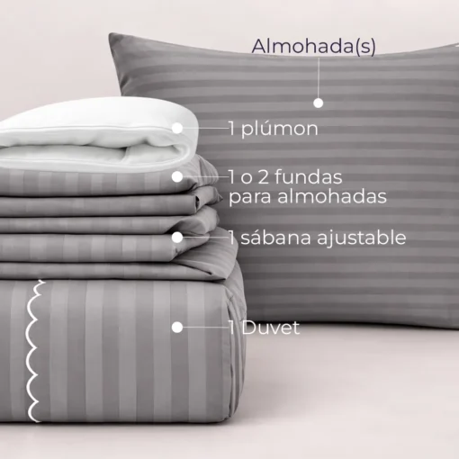 Combo LIL Gris Claro Premium - Plum n + Juego de Duvet + Almohada + Cobija Bunny Casa LiLe