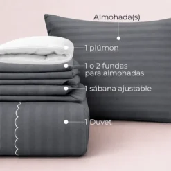 Combo LIL Gris Oscuro Premium - Plum n + Juego de Duvet + Almohada + Cobija Bunny Casa LiLe