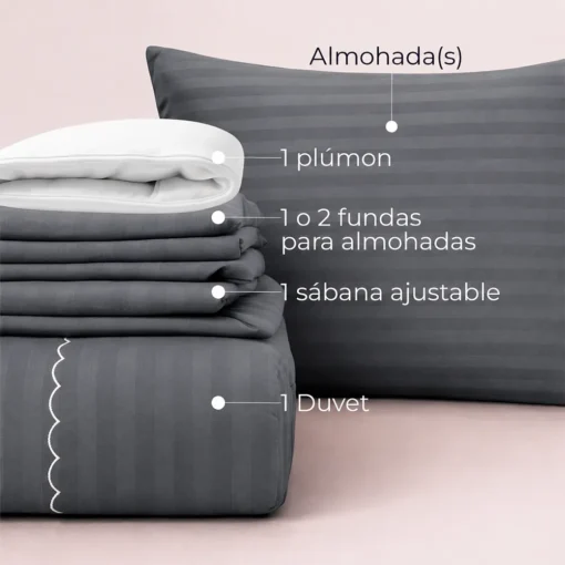 Combo LIL Gris Oscuro Premium - Plum n + Juego de Duvet + Almohada + Cobija Bunny Casa LiLe
