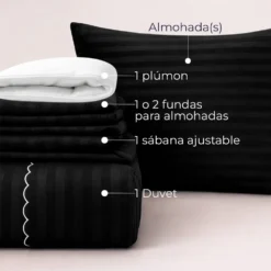 Combo LIL Negro Premium - Plum n + Juego de Duvet + Almohada + Cobija Bunny Casa LiLe