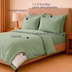 Combo LIL Verde Oliva - Plum n + Juego de Duvet + Almohada + Cobija Bunny Casa LiLe