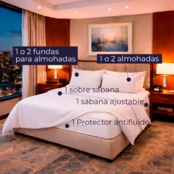 Combo Hotelero Juego de S banas Polialgod n + Protector de Colch n Antifluido + Almohada Down Proof 300 Hilos Casa LiLe