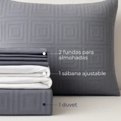 Juego de Duvet Jacquard Gris Cuadros Casa LiLe