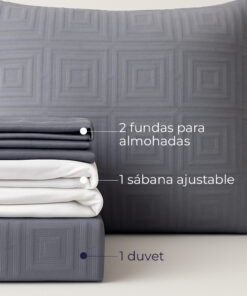 Alternative view of Juego de Duvet Jacquard Gris Cuadros
