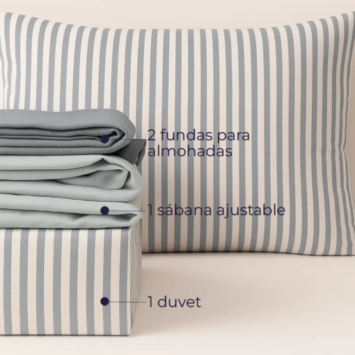 Juego de Duvet Cati nico Gris Raya Media Casa LiLe