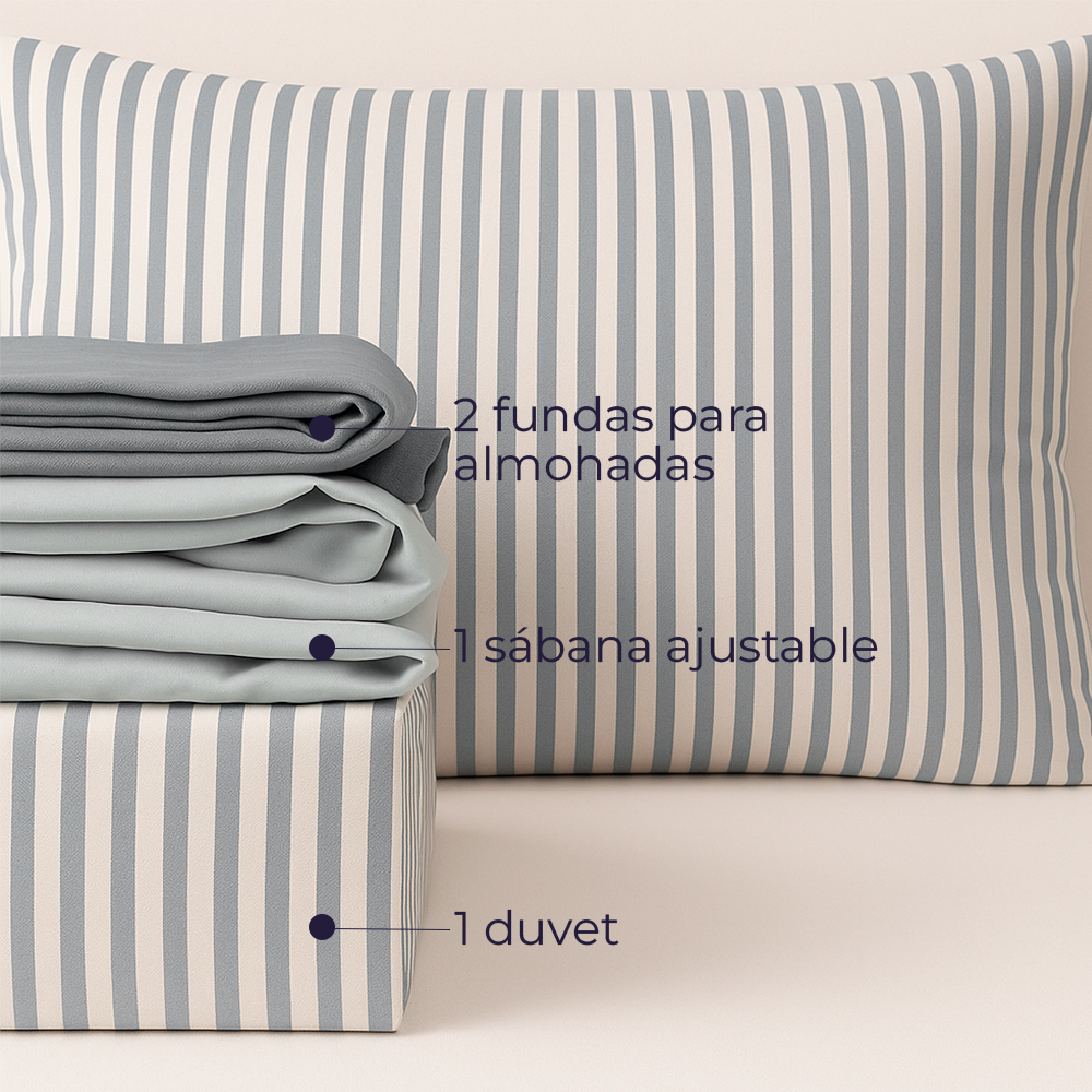 Juego de Duvet Catiónico Gris Raya Media - Imagen 2