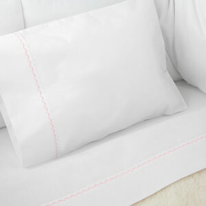 Juego de sábanas blanco con bordado rosado para cuna