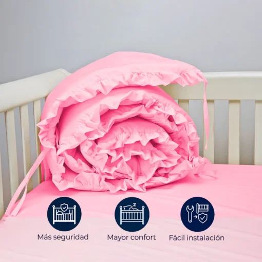 Bumper para cuna rosado con boleros Casa LiLe