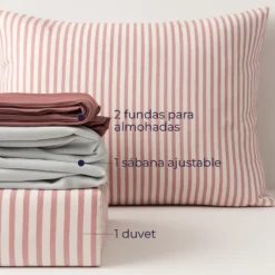 Juego de Duvet Cati nico Rojo Raya Delgada Casa LiLe