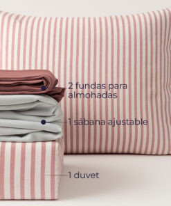 Alternative view of Juego de Duvet Catiónico Rojo Raya Delgada