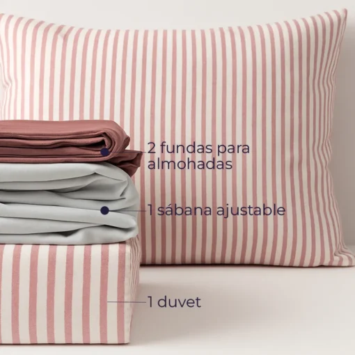Juego de Duvet Cati nico Rojo Raya Delgada Casa LiLe