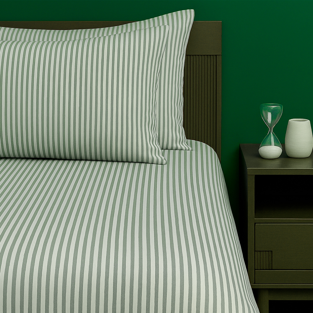 Juego de Duvet Catiónico Verde Raya Delgada