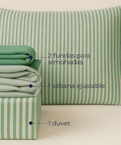 Alternative view of Juego de Duvet Catiónico Verde Raya Delgada