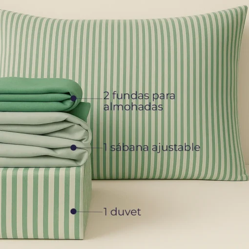 Juego de Duvet Cati nico Verde Raya Delgada Casa LiLe