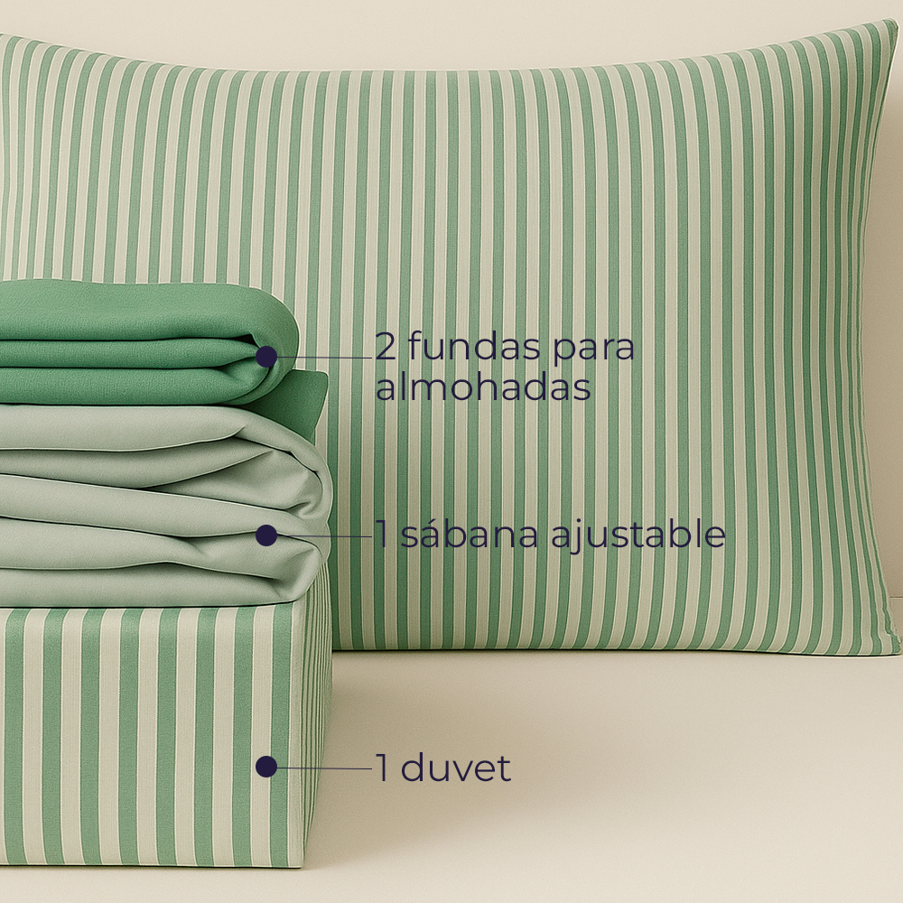 Juego de Duvet Catiónico Verde Raya Delgada - Imagen 2