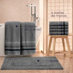 Alternative view of Kit Toalla Hogar Gris Oscuro x7 - 4 toallas de mano , 2 toallas de cuerpo y 1 tapete de baño.
